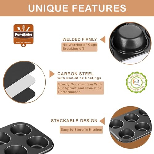 CURATED CART Brownie and Muffin Tray for Baking, 6 Cavity Steel Baking Tray Mould, Microwave Oven Safe, SGS Certified Brownie Pan & Cupcake Mould, Sweet Barfi Baking Tray, 2 PCS - Image 4