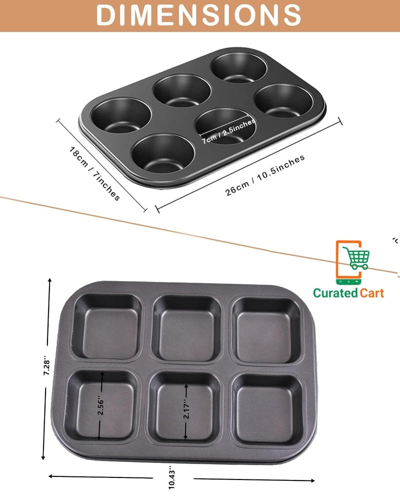 CURATED CART Brownie and Muffin Tray for Baking, 6 Cavity Steel Baking Tray Mould, Microwave Oven Safe, SGS Certified Brownie Pan & Cupcake Mould, Sweet Barfi Baking Tray, 2 PCS - Image 3