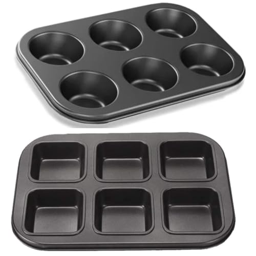 CURATED CART Brownie and Muffin Tray for Baking, 6 Cavity Steel Baking Tray Mould, Microwave Oven Safe, SGS Certified Brownie Pan & Cupcake Mould, Sweet Barfi Baking Tray, 2 PCS - Image 2
