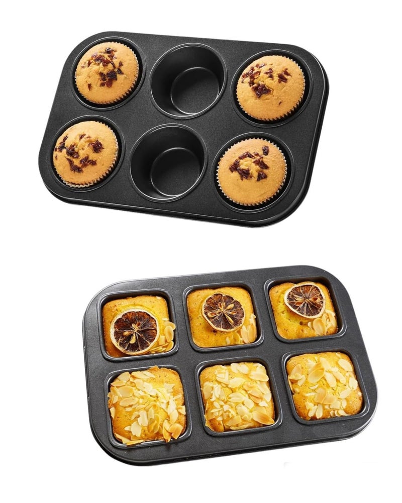 CURATED CART Brownie and Muffin Tray for Baking, 6 Cavity Steel Baking Tray Mould, Microwave Oven Safe, SGS Certified Brownie Pan & Cupcake Mould, Sweet Barfi Baking Tray, 2 PCS - Image 1