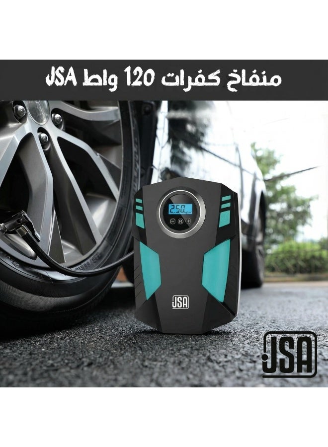 JSA Portable 120W Electric Tire Inflator with Digital Pressure Gauge, Auto Shut-Off Function, and Multi-Purpose Nozzle Attachments - Image 2