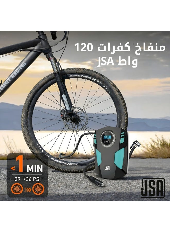 JSA Portable 120W Electric Tire Inflator with Digital Pressure Gauge, Auto Shut-Off Function, and Multi-Purpose Nozzle Attachments - Image 4