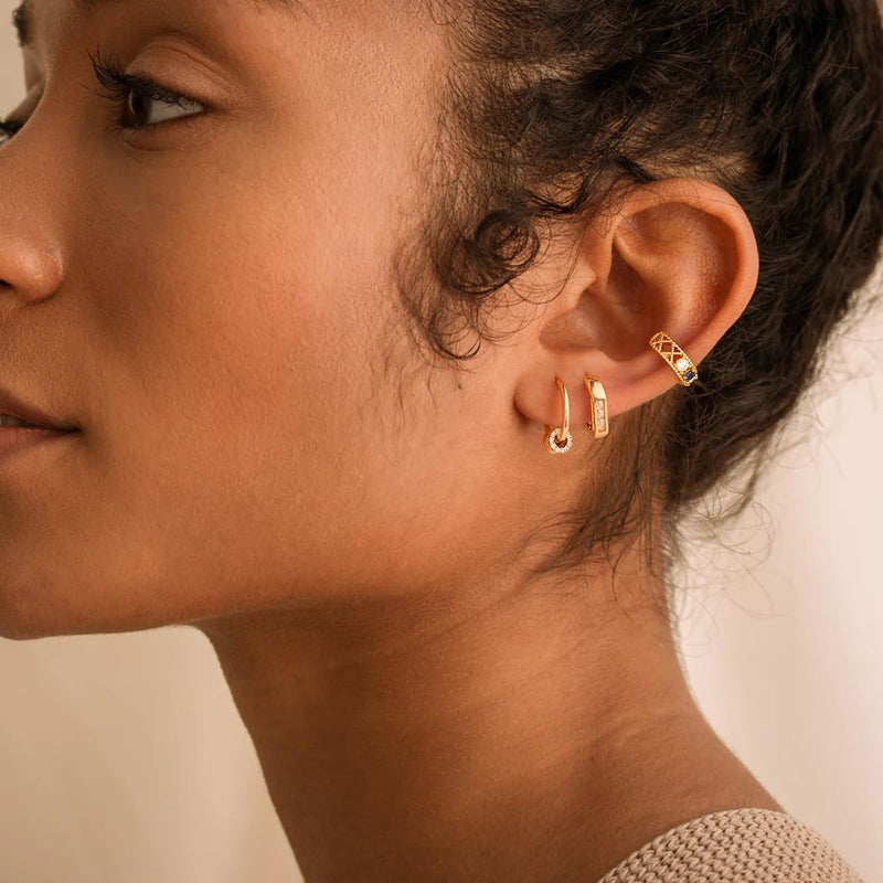 MYEARS Women Hoop Earrings Gold Huggie Ribbed Bead Dangle Cubic Zirconia 14K Gold Plated Small Simple Hypoallergenic Everyday Jewelry - Image 2