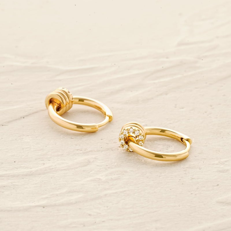 MYEARS Women Hoop Earrings Gold Huggie Ribbed Bead Dangle Cubic Zirconia 14K Gold Plated Small Simple Hypoallergenic Everyday Jewelry - Image 5