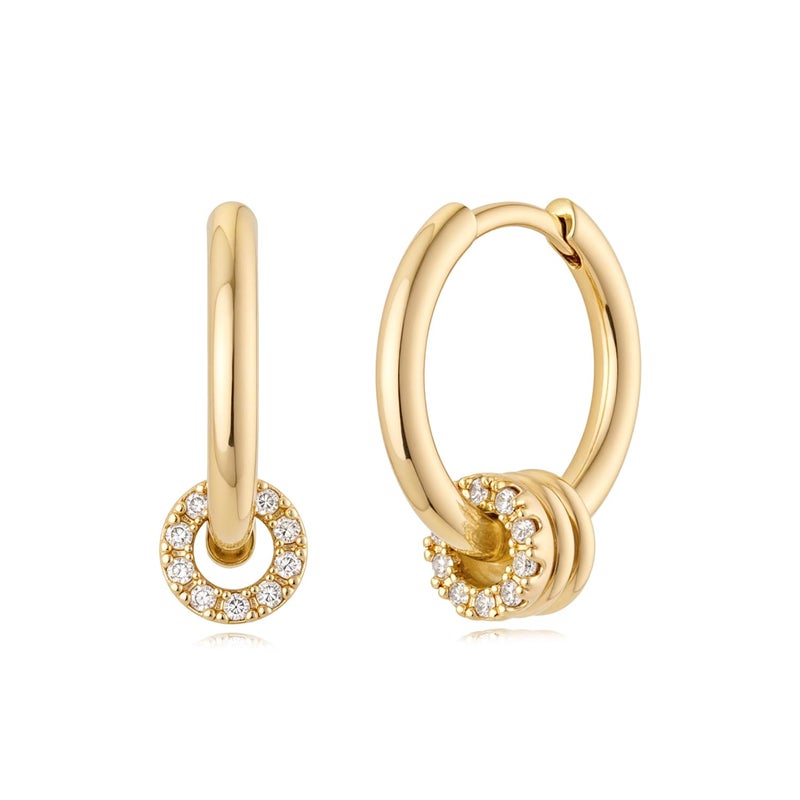 MYEARS Women Hoop Earrings Gold Huggie Ribbed Bead Dangle Cubic Zirconia 14K Gold Plated Small Simple Hypoallergenic Everyday Jewelry - Image 1