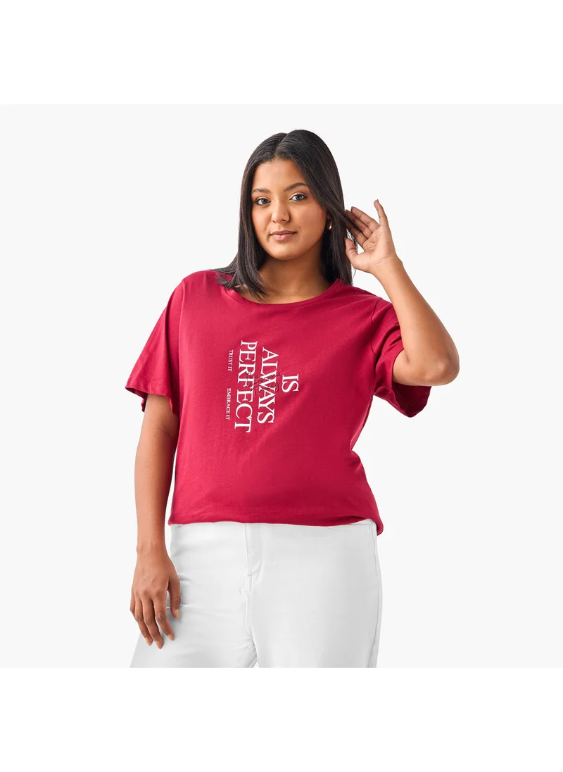  أولا بوبكن Plus Size Ulla Popken Slogan Print T-Shirt