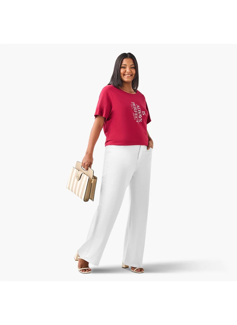  أولا بوبكن Plus Size Ulla Popken Slogan Print T-Shirt