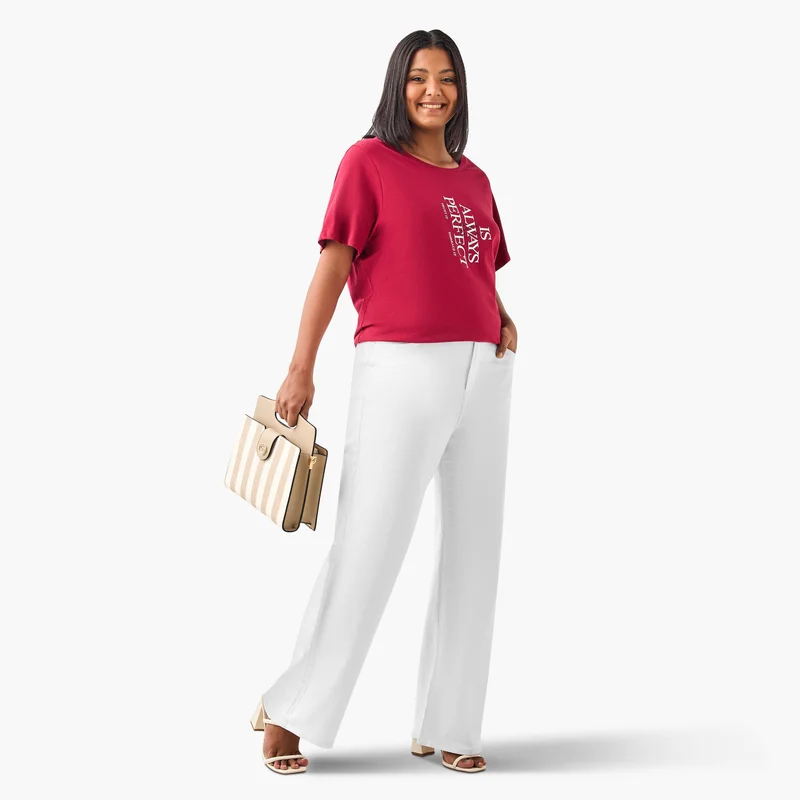 Ulla Popken Plus Size Ulla Popken Slogan Print T-Shirt