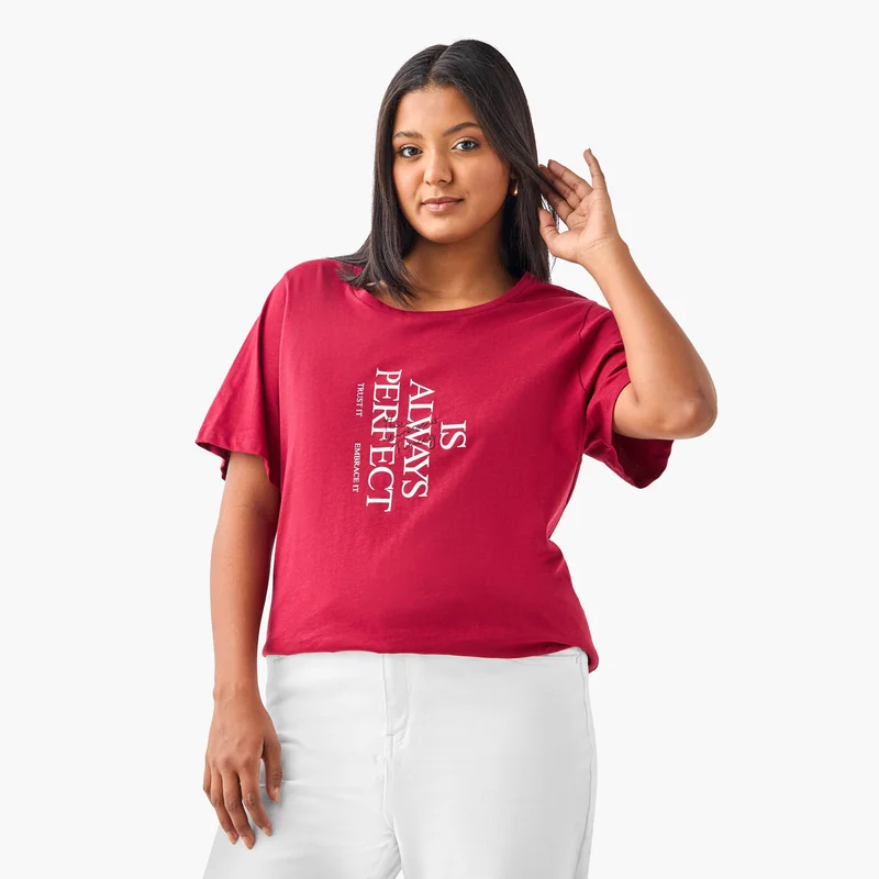 Ulla Popken Plus Size Ulla Popken Slogan Print T-Shirt