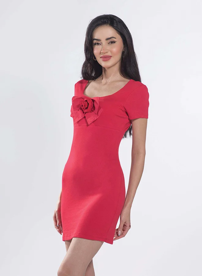 فيرجيو VIRGIO 100% Viscose Rose-Bow Bodycon Mini Dress