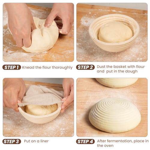Kikcoin 5 Inch Banneton Bread Proofing Basket Set of 6, Kikcoin Mini Sourdough Bread Baking Supplies, Small Banneton Basket Proofing Baskets for Sourdough Bread Baking - Image 5