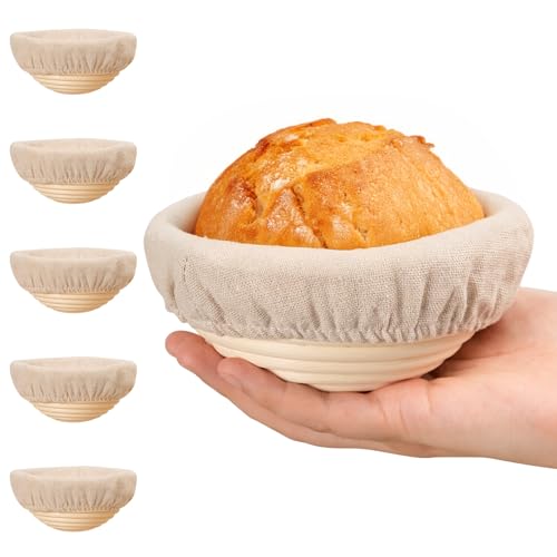 Kikcoin 5 Inch Banneton Bread Proofing Basket Set of 6, Kikcoin Mini Sourdough Bread Baking Supplies, Small Banneton Basket Proofing Baskets for Sourdough Bread Baking - Image 1