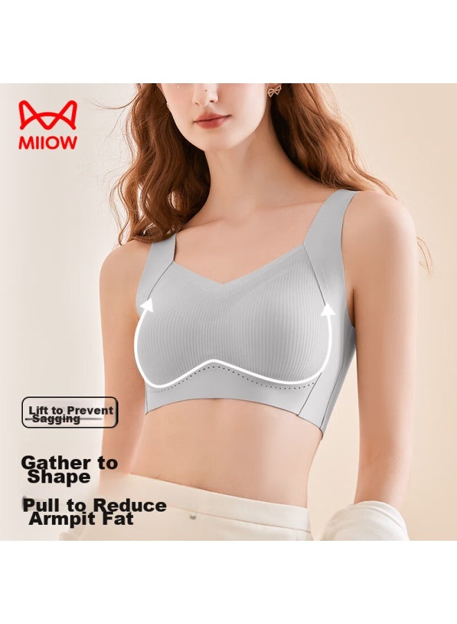 MIIOW Miiow Soft Support Bra For Women, Large Bust Minimizer, Vest-style Bra, Seamless, Wireless, Sexy, Push-up Brassiere, Gray-blue, Size M - Image 1