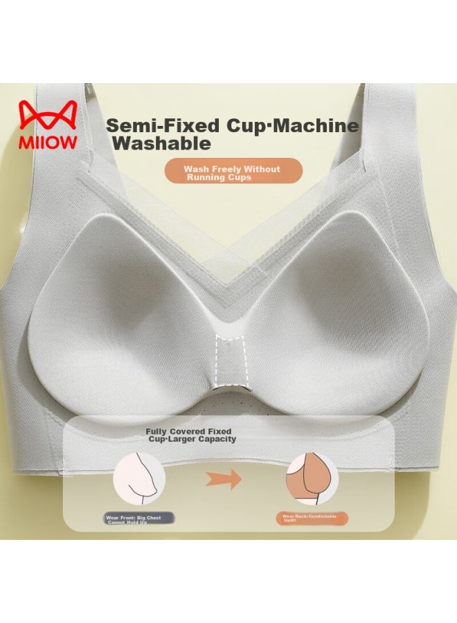 MIIOW Miiow Soft Support Bra For Women, Large Bust Minimizer, Vest-style Bra, Seamless, Wireless, Sexy, Push-up Brassiere, Gray-blue, Size M - Image 3