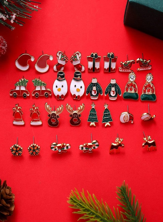 CEALXHENY 15Pairs Christmas Stud Earrings for Women Holiday Reindeer Snowflake Bell Earrings Xmas Tree Candy Cane Hat Post Earring Set Festive Christmas Jewelry Set Gifts (15 Pairs Xmas Studs) - Image 5