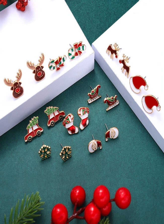 CEALXHENY 15Pairs Christmas Stud Earrings for Women Holiday Reindeer Snowflake Bell Earrings Xmas Tree Candy Cane Hat Post Earring Set Festive Christmas Jewelry Set Gifts (15 Pairs Xmas Studs) - Image 4