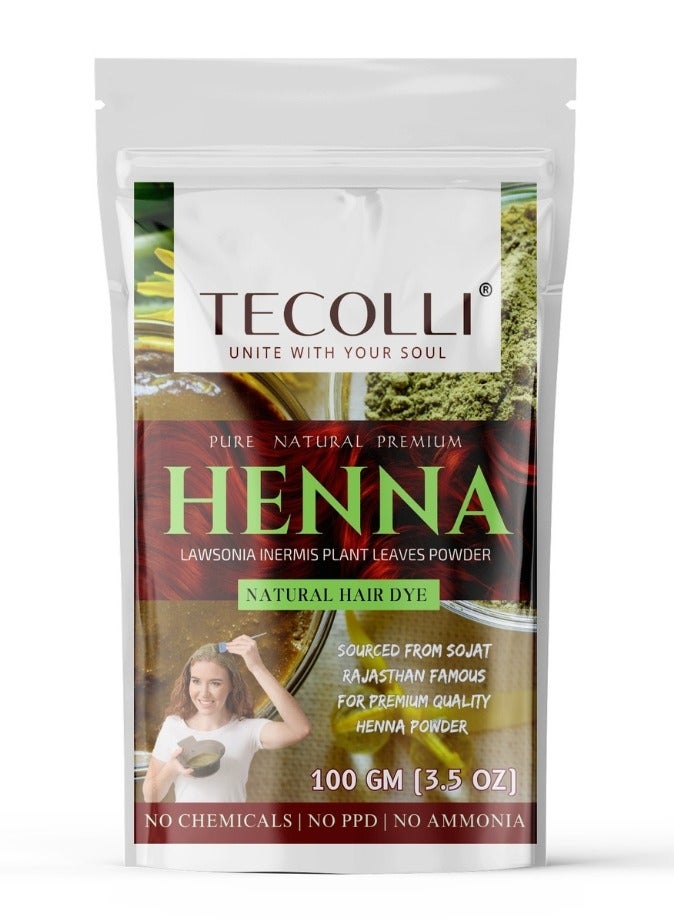 TECOLLI PURE HENNA POWDER - 100 GM NATURAL HAIR DYE FOR RICH COLOR & SHINE(SOJAT RAJSTHAN)