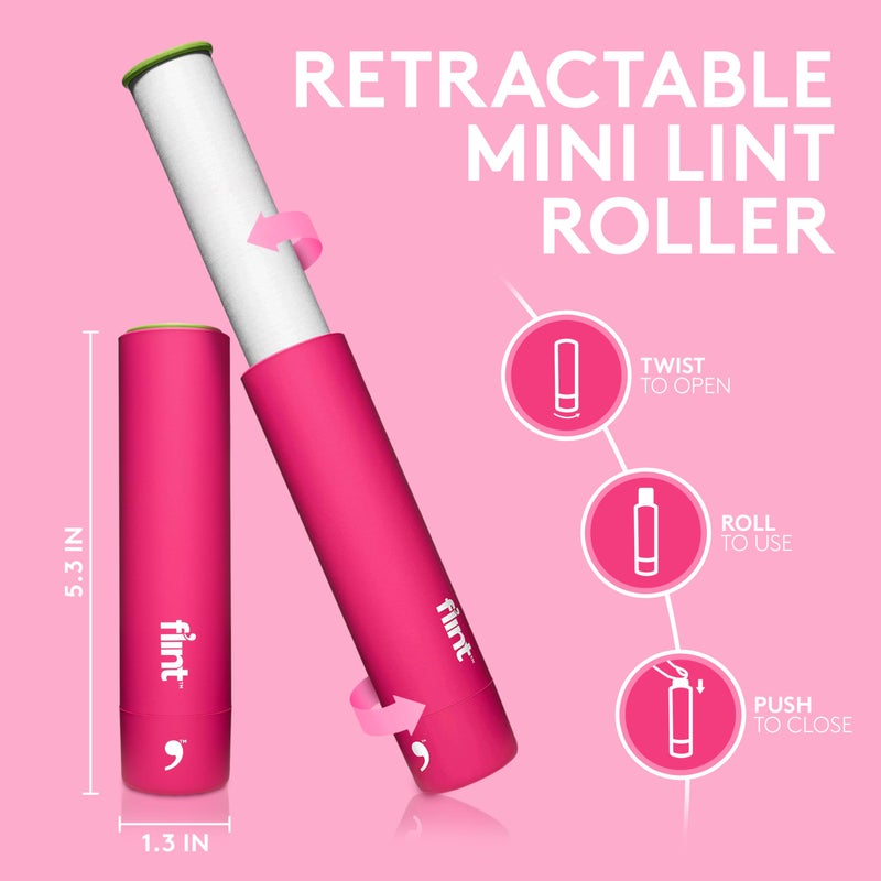 Flint Classic Pink Retractable Mini Lint Roller with 90 Extra Sticky Sheets, Small and Portable Lint Roller, Ideal Pet Hair Remover, Travel Lint Rollers for pet Hair Extra Sticky - Image 2