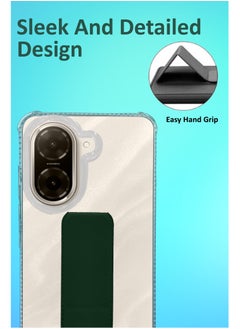 NAFCO For Redmi A5 4G / Poco C71 - Transparent Hand Grip Foldable Magnetic Kickstand Wrist Strap Finger Grip Shockproof Cover Compatible For Redmi A5 4G / Poco C71 - Clear / Green  - Image 3