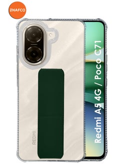 NAFCO For Redmi A5 4G / Poco C71 - Transparent Hand Grip Foldable Magnetic Kickstand Wrist Strap Finger Grip Shockproof Cover Compatible For Redmi A5 4G / Poco C71 - Clear / Green  - Image 1