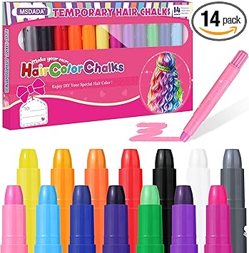 MSDADA 14 Colors Hair Chalk Pen Set for Girls Kids Temporary Hair Color Pens Washable Hair Chalk for Teens Kids Girls Birthday St Patricks Day Childrens Day Gifts Party Cosplay Festival Hair DIY - Image 1
