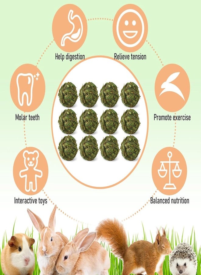 Hamiledyi 12 Pcs Rabbit Chew Ball Timothy Grass Ball Small Animal Activity Play Chew Toys Teeth Grinding for Bunny Rabbits Hamster Guinea Pigs Gerbils Chinchillas - Image 4