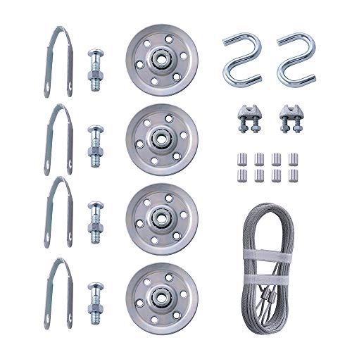 HOME MASTER HARDWARE Cable and Pulley Replacement Kit - 4pcs 3" Heavy Duty Pulleys,2pcs Galvanized Aircraft Cables - 3/32 Diameter 12 Fasteners for Overhead Sectional Garage Doors - Image 1