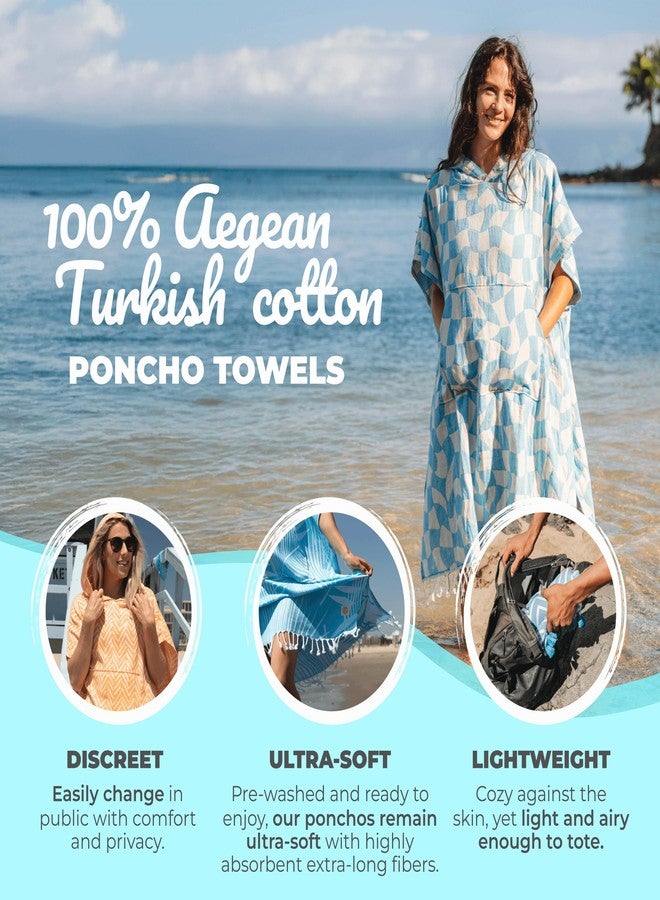Nova Blue Changing Poncho - Blue & White Checkers Wearable Towel - Large Adult Hooded Towel (33 x 37) - 100% Turkish Cotton Super Absorbent Pool Cover Up for Pool - Image 2