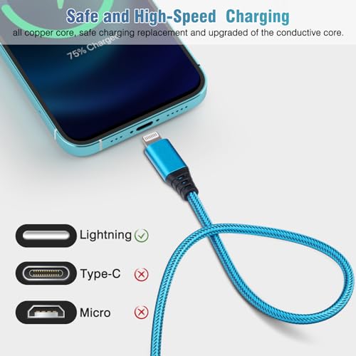 Aurnoet iPhone Charger 10FT 5Pack Apple MFi Certified Lightning Cable Fast Charging Nylon Braided USBA to Lightning Compatible with iPhone 1413 mini14131211 Pro MAXXRXS87Plus6SSEiPad - Image 3