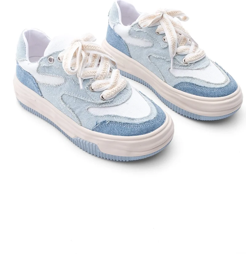 MARJIN Margin Women's High Sole Sneaker Linen Fabric Lace-up Sports Shoes Corken