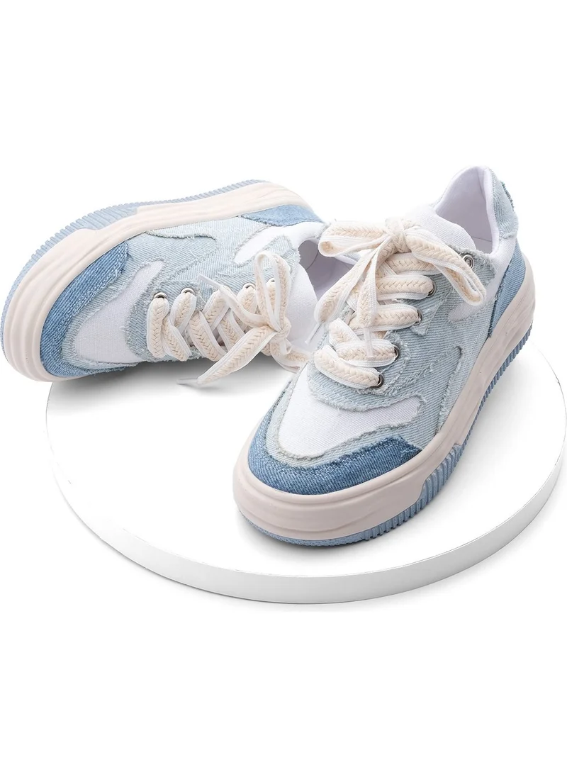 MARJIN Margin Women's High Sole Sneaker Linen Fabric Lace-up Sports Shoes Corken