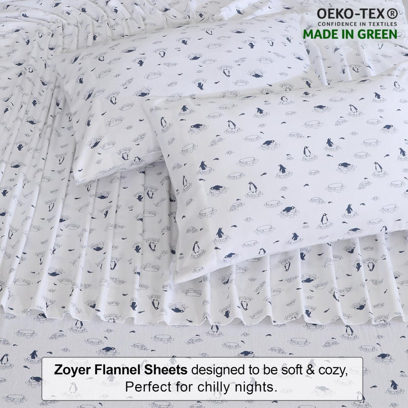 ZOYER Flannel Sheets Full Size Bed Set - Soft & Comfy Deep Pocket Cotton Flannel Bedding  Fitted Up to 16""  Double Brushed Full Bed Sheets  4 Pieces  Penguin Edge - Image 4