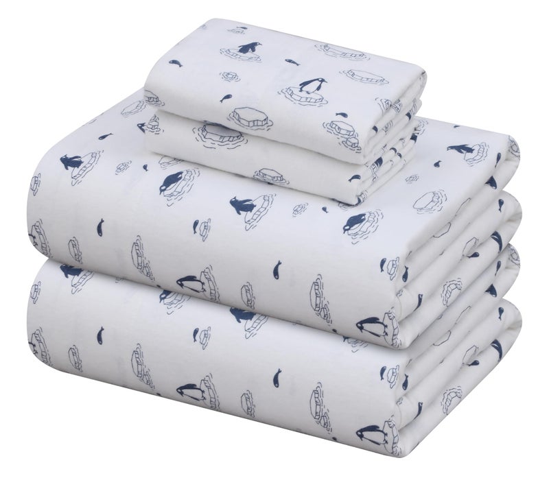 ZOYER Flannel Sheets Full Size Bed Set - Soft & Comfy Deep Pocket Cotton Flannel Bedding  Fitted Up to 16""  Double Brushed Full Bed Sheets  4 Pieces  Penguin Edge - Image 1