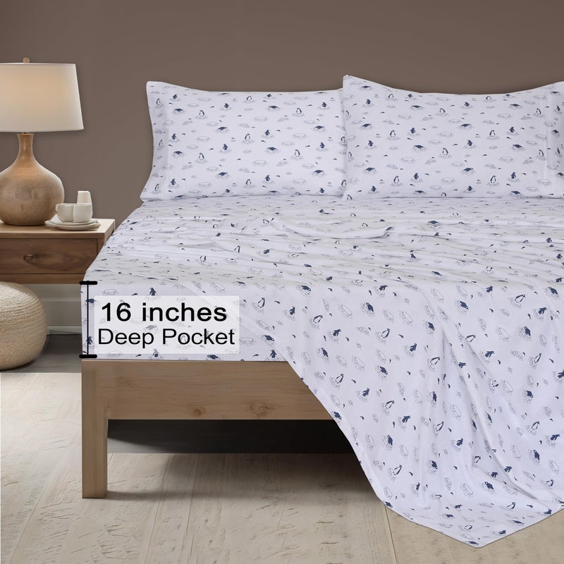 ZOYER Flannel Sheets Full Size Bed Set - Soft & Comfy Deep Pocket Cotton Flannel Bedding  Fitted Up to 16""  Double Brushed Full Bed Sheets  4 Pieces  Penguin Edge - Image 5