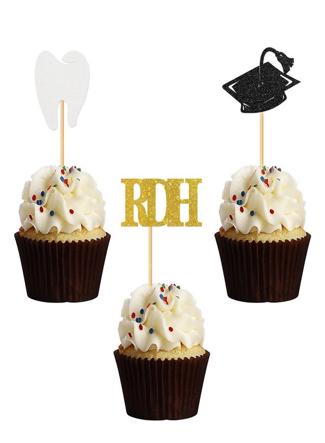 MonMon & Craft Congrats Dentist RDH Graduation Cupcake Toppers/Congrats Dentist Cupcake Decor/Congrats Grad Cupcake Toppers/Doctor Medical Science Graduation Cupcake Decorations / 24 Pcs Glitter - Image 1