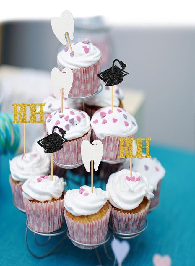 MonMon & Craft Congrats Dentist RDH Graduation Cupcake Toppers/Congrats Dentist Cupcake Decor/Congrats Grad Cupcake Toppers/Doctor Medical Science Graduation Cupcake Decorations / 24 Pcs Glitter - Image 5