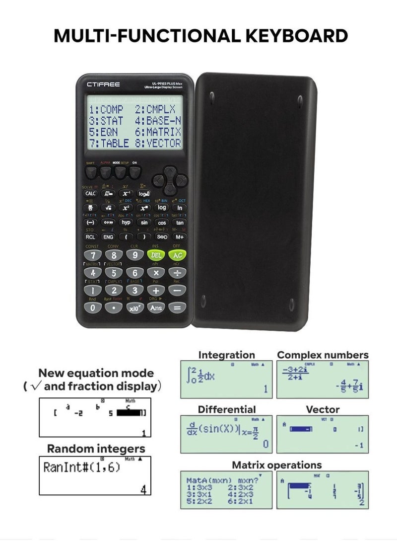 سيتيفري آلة حاسبة علمية CTIFREE UL-991ES PLUS Max | 417 وظيفة | شاشة عرض مزدوجة الخطوط (10+2 خانة) | مصممة خصيصًا لاختبارات الطلاب | تتضمن قلم حبر جاف مجاني | مناسبة لطلاب المرحلة المتوسطة والثانوية والجامعية في الرياضيات والإحصاء والحسابات الهندسية - Image 2