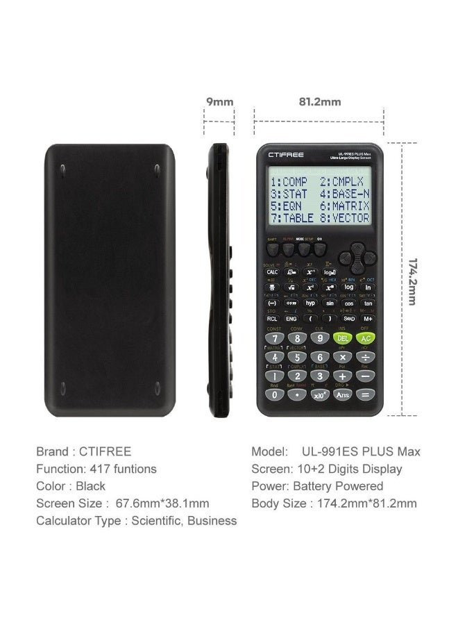 سيتيفري آلة حاسبة علمية CTIFREE UL-991ES PLUS Max | 417 وظيفة | شاشة عرض مزدوجة الخطوط (10+2 خانة) | مصممة خصيصًا لاختبارات الطلاب | تتضمن قلم حبر جاف مجاني | مناسبة لطلاب المرحلة المتوسطة والثانوية والجامعية في الرياضيات والإحصاء والحسابات الهندسية - Image 5