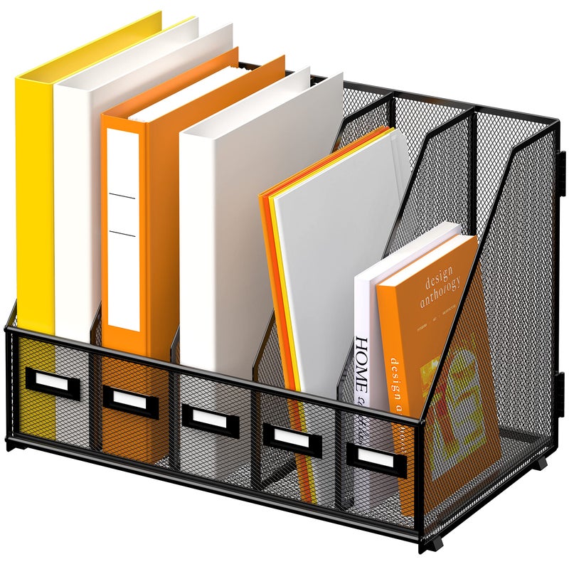 DALTACK Desk Organizers Metal Desk Magazine File Holder with 5 Vertical Compartments Folder Storage for Office Home School Organization Black