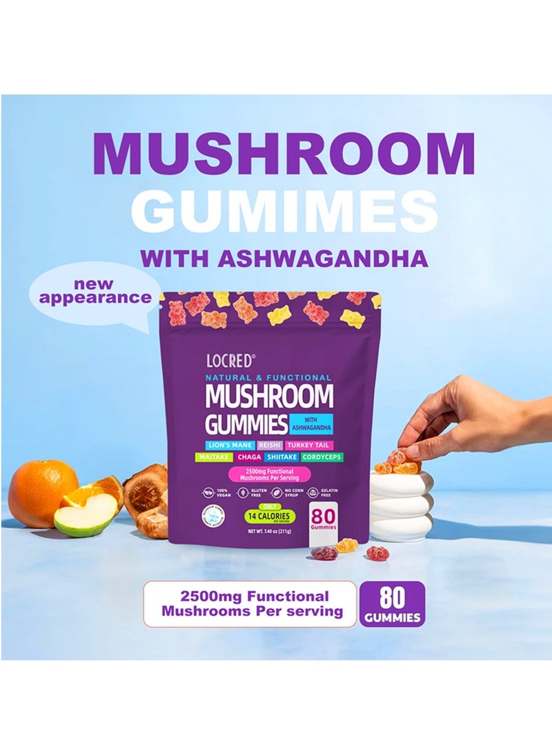locred Ashwagandha and Lions Mane Mushroom Supplement Gummies  Organic Reishi Cordyceps Turkey Tail Maitake Shitake Chaga  Immune Defense Boosts Cognitive Performance Vegan Low Carb  - Image 4