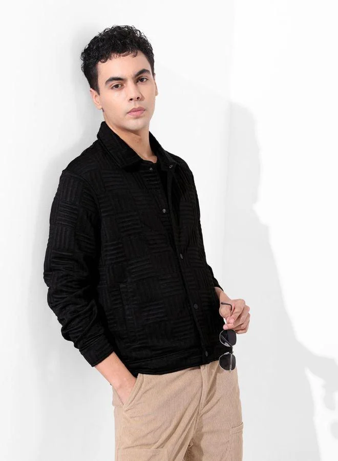 ذا انديان كراج كو Men Regular Fit Self Design Spread Collar Full Sleeves Shacket