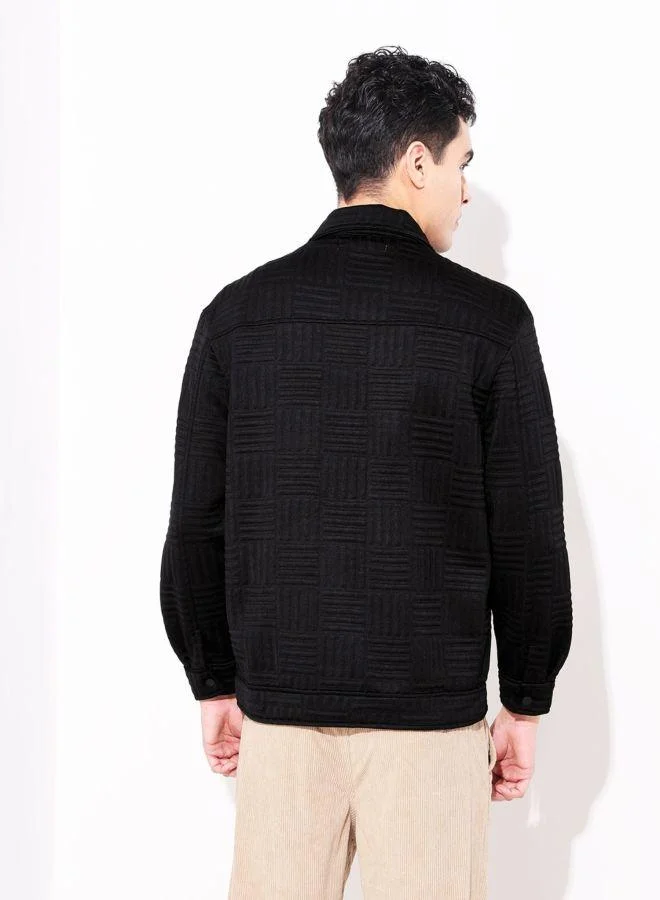 ذا انديان كراج كو Men Regular Fit Self Design Spread Collar Full Sleeves Shacket