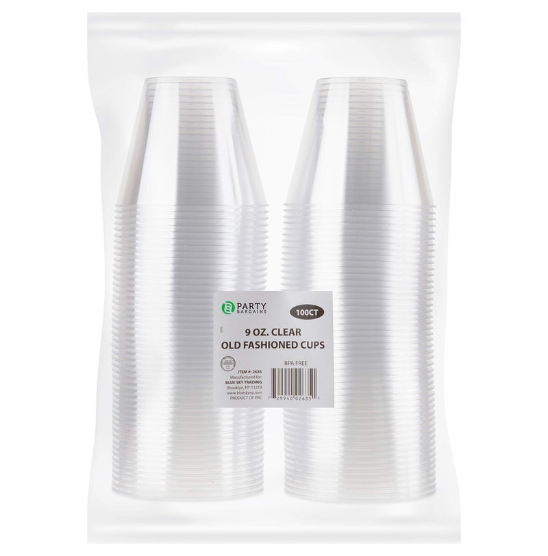 Clear Old Fashioned Cups  9 oz 100 Count  Premium Plastic Elegant  Durable  Perfect for Parties Events and Everyday Use