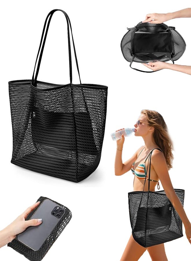 Lemon BeachNylon Mesh Tote Bag, Casual Tote Bag Women Foldable MAX 23L Shoulder Bag For Beach Picnic Vacation - Image 1