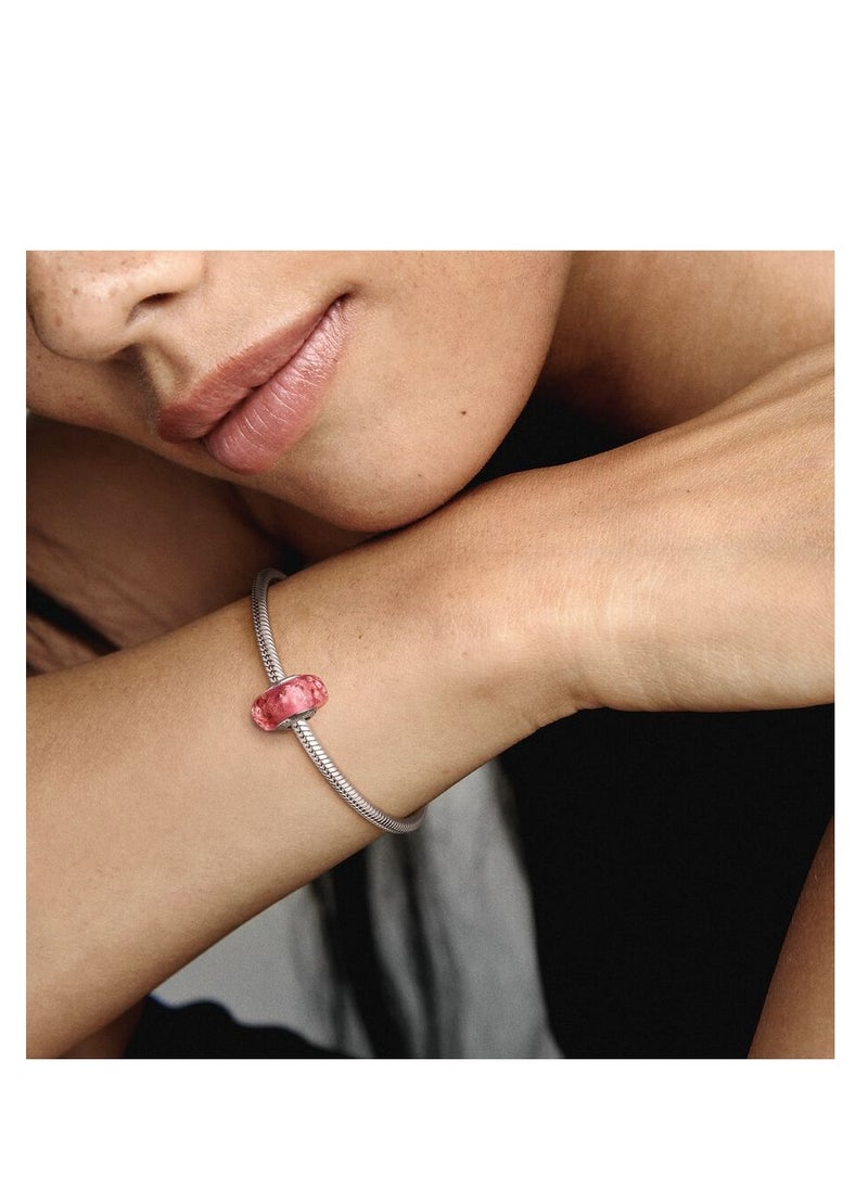 Generic - Wavy sterling silver charm with iridescent and pink Murano glass - Image 1