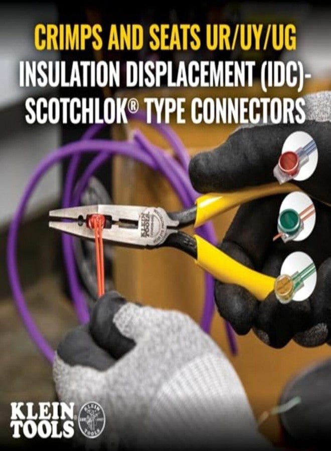 Klein Tools VDV026-049 Crimping Long Nose Pliers With Curved Handles, Grooved Jaws and Induction Hardened Steel , Yellow - Image 3