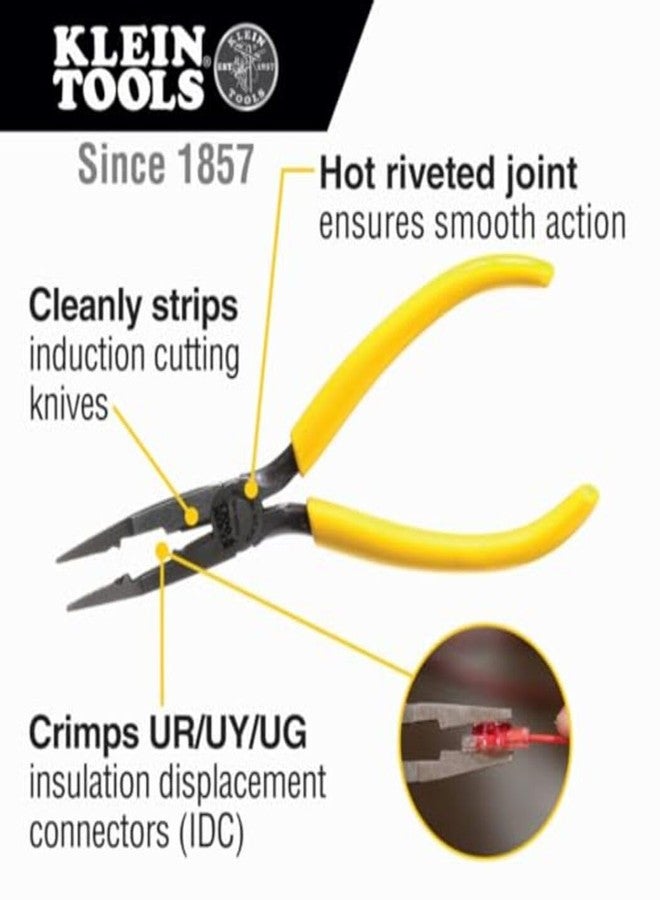 Klein Tools VDV026-049 Crimping Long Nose Pliers With Curved Handles, Grooved Jaws and Induction Hardened Steel , Yellow - Image 2