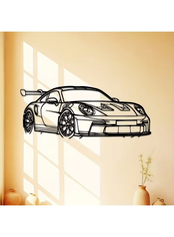 TrendSavy Metal Car Wall Art Decoration Front View, Car Silhouette Wall Decor for Men, Bedroom Garage Man Cave Automotive Wall Hanging - Image 1