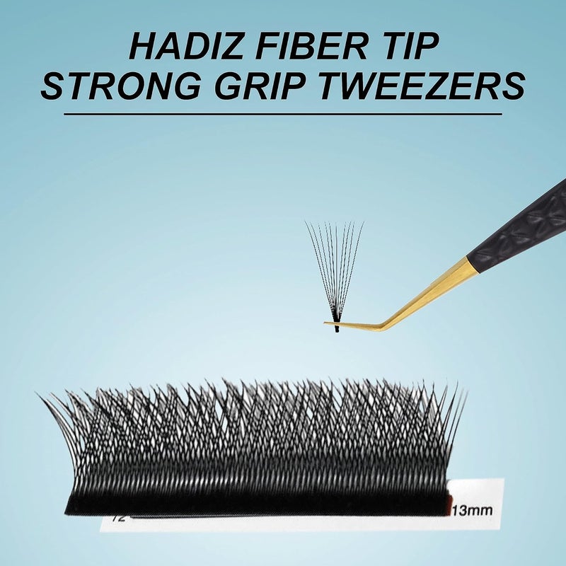 HADIZ Set of 4 Diamond Grip Eyelash Extensions Tweezers Japanese Stainless Steel Lash Tweezer (Black) - Image 4