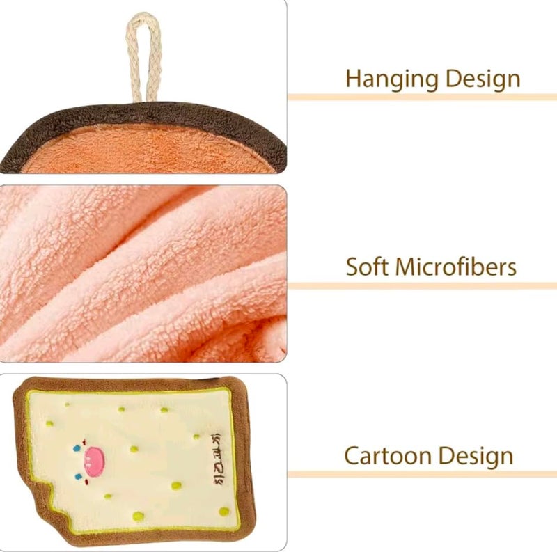 Cute Microfiber Hand Towels with Hanging Loop, Ultra Soft Absorbent Cartoon Food Shapes, Toast Donut Cheese Design, Quick Dry Kitchen Bathroom, 4 Pack - Image 4